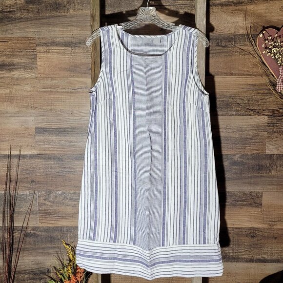 Kenar Linen Striped Shift Dress Sz 8 Sleeveless Preppy Coastal Beach Vacation - Picture 1 of 10